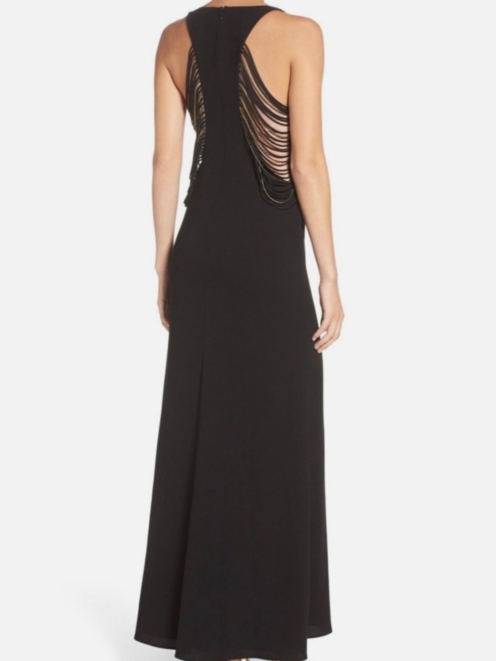 BCBGMAXAZRIA BLACK GEORGINA FRINGE GOWN size S